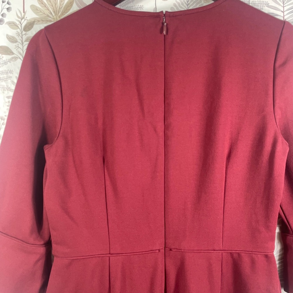 J.Crew Burgundy Bell Sleeve Sheath‎ Dress Size 6 Lined Stretch Work Cocktail - Picture 11 of 13